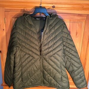 Lands' End Olive Green Women’s Large Puffer Hooded Packable Quilted Jacket